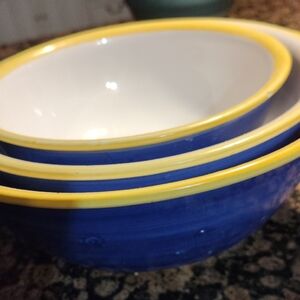 Vibrant Blue and Yellow Ceramic Serving Bowls